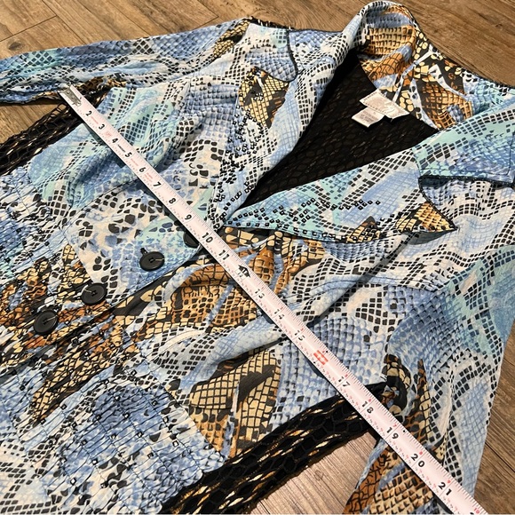 ALBERTO MAKALI Snakeskin Print Fitted Stretch Jacket Embellished Blue Size XL - Picture 13 of 14